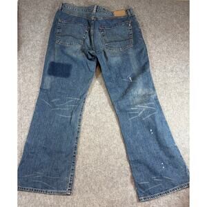 Vintage Ben Sherman Flared Jeans Mens 38x32 Blue Denim Distressed Patchwork Y2K